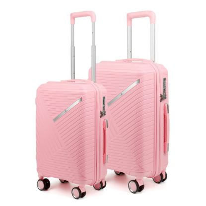 Picture of THE CLOWNFISH Combo of 2 Denzel Series Luggage Polypropylene Hard Case Suitcases Eight Wheel Trolley Bags with TSA Lock- Pink (Medium 66 cm-26 inch, Small 56 cm-22 inch)