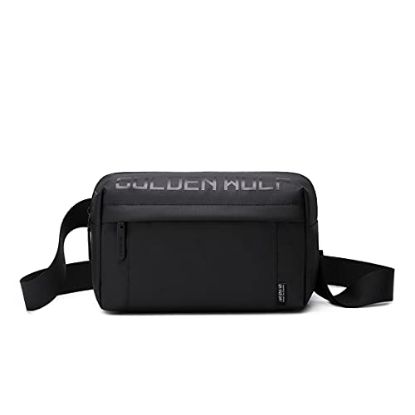 Picture of Golden Wolf Water Resistant Polyester Unisex Crossbody Single Shoulder Sling Bag Chest Bag (Black)