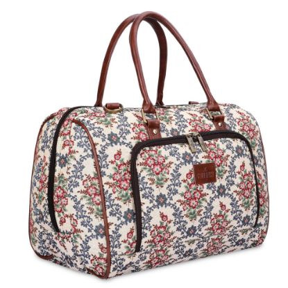 Picture of The Clownfish Oceania 28 litres Tapestry Unisex Business Travel Duffle Bag with 15.6 inch Laptop Sleeve (Pink-Floral)
