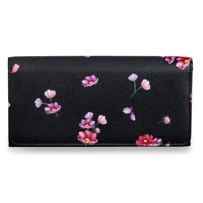 Picture of Mai Soli Cosmos Genuine Leather Hand Wallet for Women, Clutch for Girls, Purse For Women With 12 Card Slots, 1 Coin Pocket and Currency Compartments, Flower Printed Flap Closure Gift For Women - Black