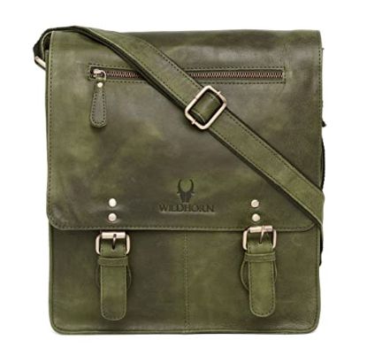 Picture of WILDHORN® Original Leather 11.5 inch Messenger Bag for Men I Multipurpose Bag I Office Bag I Travel Bag with Adjustable Strap (Green Distressed)