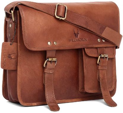 Picture of WildHorn® Classic Leather 13.5 inch Laptop Messenger Bag for Men I Office Bags I Travel Bags I Adjustable Strap I DIMENSION: L- 13 inch H- 10 inch W- 3.5inch
