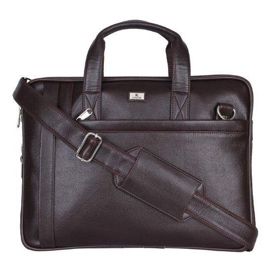 Picture of K London 14 Inches Slim Dark Brown Leatherite Men Women Laptop MacBook Shoulder Messenger Office Bag (1808_drk_brn)