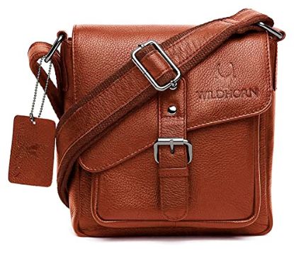 Picture of WILDHORN® Original Leather 9 inch Sling Bag for Men I Multipurpose Crossbody Bag I Travel Bag with Adjustable Strap I DIMENSION: L- 8 inch H- 9 inch W- 3 inch (Tan Nappa)