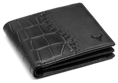 Picture of NAPA HIDE Black Leather Wallet for Men I 4 Card Slots I 2 Currency Compartments I 1 ID Window I 3 Secret Compartments I External Card Slot I 1 Coin Pocket