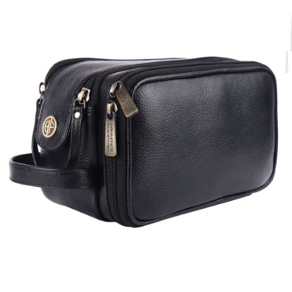Picture of HAMMONDS FLYCATCHER Genuine Leather Toiletry Bag for Men and Women - Travel Organizer with Multiple Compartments, Black Kit Bag for Shaving, Toiletries, and Grooming - Shaving Kit Bag for Men