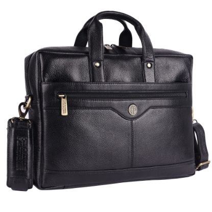 Picture of HAMMONDS FLYCATCHER Laptop Bag for Men - Genuine Leather Office Bag with Multiple Compartments - Fits 14/15.6/16 Inch Laptop Bag - Messenger and Shoulder Bag for Travel - Water Resistant - Black