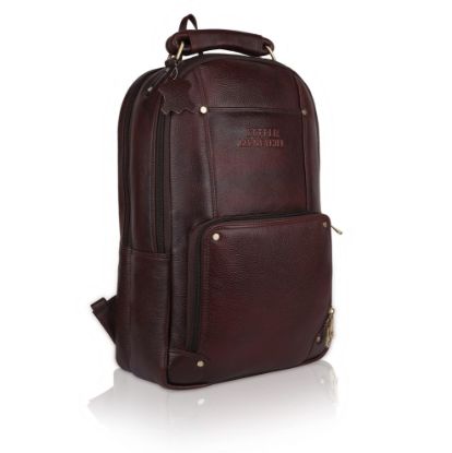 Picture of DORPER MONEYHILL Leather Laptop Backpack For Men 18 inch Pure Genuine Leather bag Women Backpack Dimension- H-18 x L-12 x W-7 Inch | Weight- 1.2 KG / 1200 GR (BROWN, Leather)