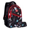 Picture of The Clownfish Brainbox Series Printed Polyester 30 L School Backpack with Pencil/Staionery Pouch School Bag Front Cross Zip Pocket Daypack Picnic Bag For School Going Boys & Girls Age 8-10 years (Jet Black)