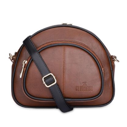 Picture of The Clownfish Zoey Faux Leather Waist Bag Travel Pouch Crossbody Sling Bag with Adjustable Belt (Tan)
