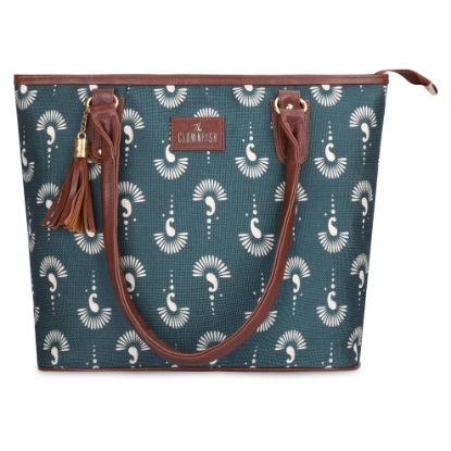 Picture of THE CLOWNFISH Percy Printed Handicraft Fabric Handbag for Women Office Bag Ladies Shoulder Bag Tote For Women College Girls (Slate Grey)