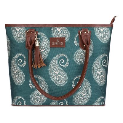 Picture of The Clownfish Percy Printed Handicraft Fabric Handbag for Women Office Bag Ladies Shoulder Bag Tote for Women College Going Girls (Ash Grey)