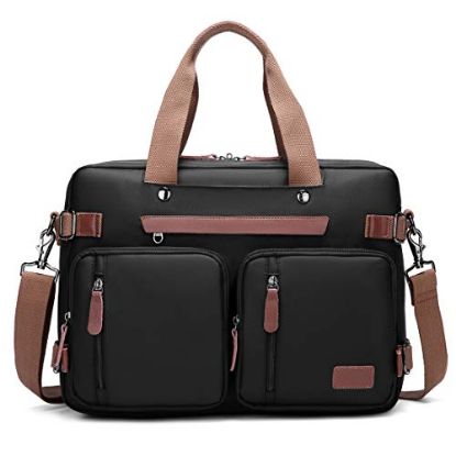 Picture of CoolBELL 3 in 1 Convertible Unisex Nylon Business Briefcase Backpack for 17.3 inch laptop Messenger Bag with Leather Logo and Pullers (Black)