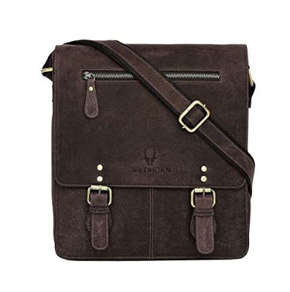 Picture of WILDHORN® Original Leather 11.5 inch Messenger Bag for Men I Multipurpose Bag I Office Bag I Travel Bag with Adjustable Strap (DARK BROWN HUNTER)