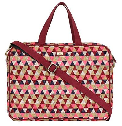 Picture of K London Eco-Friendly Multi-Coloured Jacquard Fabric & Vegan Leather Handmade Laptop Bag Cross Over Shoulder Messenger Bag Office Bag (2101_Multi_tri)
