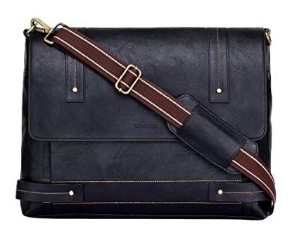 Picture of K London Black Leatherite Handmade Men Women Unisex Laptop Bag MacBook Cross Over Shoulder Messenger Bag Office Bag(1807_blk)
