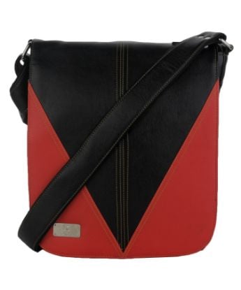 Picture of K London Artificial Leather Handmade Men Women Unisex Crossover Shoulder Messenger Bag Office Bag College Bag (Black,Red) (1304_Red)