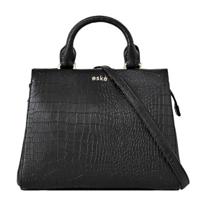 Picture of eske Nova Black Vegan Leather Croco Design Satchel For Women | Spacious Compartment | Ideal for Daily Travel & Casual Use | Durable & Water Resistant | Adjustable Strap |