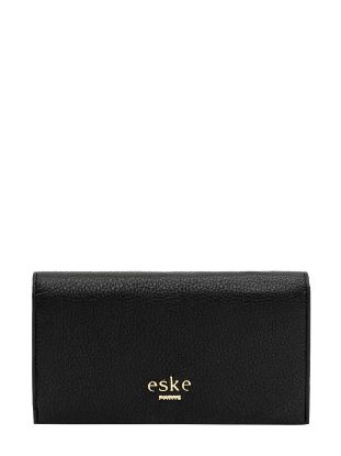 Picture of eske Kale - Two fold Wallet - Genuine Quilted Leather - Holds Cards, Coins and Bills - Compact Design - Pockets for Everyday Use - Travel Friendly - for Women (Black Red)
