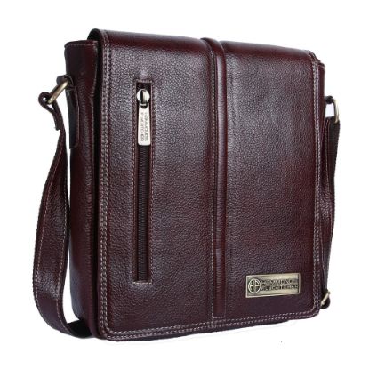 Picture of HAMMONDS FLYCATCHER Genuine Leather Sling Bag for Men - N Brown Crossbody Messenger Bag with Multiple Compartments - Adjustable Straps - Stylish Side Bag for Travel, Work, and College- 1-Year Warranty