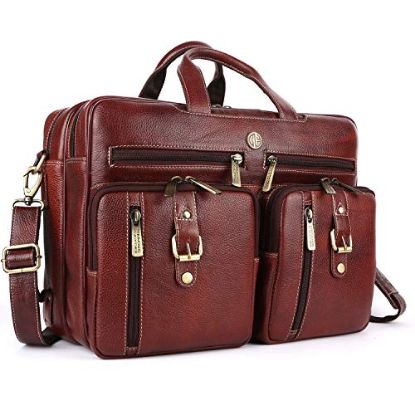 Picture of Hammonds Flycatcher Genuine Leather 15.6 inch 3 in 1 Laptop Messenger Bag Cum Backpack LB181BRN (Brown)