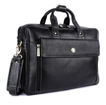 Picture of HAMMONDS FLYCATCHER Laptop Bag for Men - Genuine Leather Office Bag, Black Color - Fits 14/15.6/16 Inch Laptop/MacBook - Expandable, Water Resistant - Shoulder Bag with Trolley Strap - 1 Year Warranty