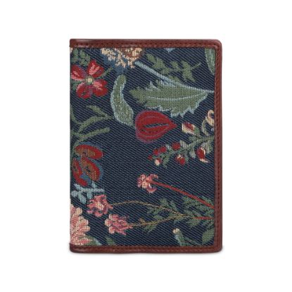 Picture of THE CLOWNFISH Glamour Fold Series Tapestry Fabric & Faux Leather Unisex Passport Wallet Travel Document Organizer(Navy Blue-Floral)