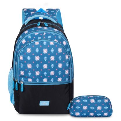 Picture of The Clownfish Edutrek Series Printed Polyester 33.5 L School Backpack with Pencil/Stationery Pouch School Bag Front Zip Pocket Daypack Picnic Bag For School Going Boys & Girls Age-10+ years (Cerulean Blue)