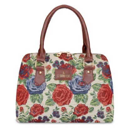 Picture of THE CLOWNFISH Montana Series Handbag for Women Office Bag Ladies Purse Shoulder Bag Tote For Women College Girls (Red-Floral)