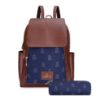 Picture of The Clownfish Medium Size Combo Of Minerva Faux Leather & Tapestry Women'S Backpack College School Girls Bag Casual Travel Backpack For Ladies & Expert Series Pencil Pouch Pen Case (Denim Blue)