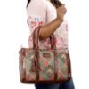 Picture of THE CLOWNFISH Lorna Printed Handicraft Fabric & Faux Leather Handbag Sling Bag for Women Office Bag Ladies Shoulder Bag Tote For Women College Girls (Dark Pink)