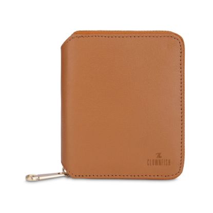 Picture of THE CLOWNFISH Zia Genuine Leather Bi-Fold Zip Around Wallet for Women with Multiple Card Slots & Coin Pocket (Rust)
