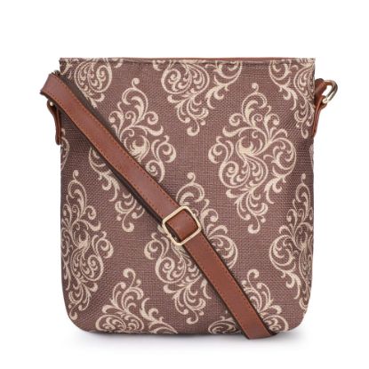 Picture of THE CLOWNFISH Aahna Polyester Crossbody Sling bag for Women Casual Party Bag Purse with Adjustable Shoulder Strap and Printed Design for Ladies College Girls (Brown)