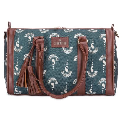 Picture of THE CLOWNFISH Lorna Printed Handicraft Fabric Handbag for Women Office Bag Ladies Shoulder Bag Tote For Women College Girls (Slate Grey)