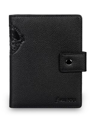 Picture of MAI SOLI Genuine Leather Gypsy Travel Wallet, Passport Cover, 2 Passport Holder Slots with Single Button Lock, 1 Note Compartment, RFID Protected Passport Wallet - Black