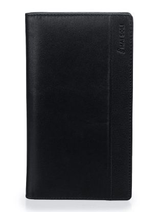 Picture of MAI SOLI Genuine Leather Passport Holder, Travel Wallet with 8 Slots for Debit/Credit Card, 1 Passport Slot, 1 Transparent ID Window and 1 Coin Pocket, RFID Protected Passport Cover - Black