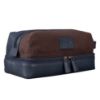 Picture of Mai Soli Genuine Leather Canvas Toiletry Bag for Men, Shaving Kit Bag, Portable Travel Organizer, Pouch for Travelling - Navy Brown