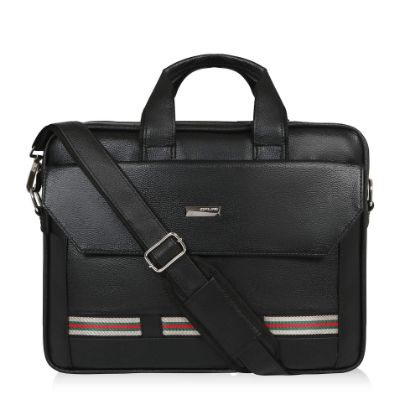 Picture of Zipline Office Faux Leather laptop bag for Men - Fits 14/15/15.6 inch Laptop/Tablet Messenger Bags For Mens (1-Black Bag)
