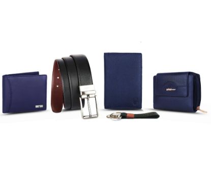 Picture of Leather Executive Gift Set | Combo of Men's Wallet, Ladies Wallet,Passport Holder, Men's Belt & Keyring |5 in 1 Mega Combo| Best Gifting Options (Blue)