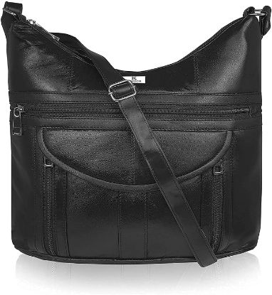 Picture of K London Ladies Designer Handbag in Soft Real Sheep's Leather - Shoulder Cross Body Bag with 7 Pockets(KL_176_Black)