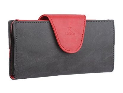 Picture of K London Stylish Grey and Red Round Loop Women Wallet Clutch with card slots and Zipper Pocket - 1513_greyred