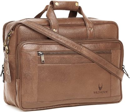 Picture of WildHorn® Classic Leather 16 inch Laptop Messenger Bag for Men I Office Bags I Travel Bags I Carry Handles with Adjustable Strap I DIMENSION: L- 16 inch H-12 inch W- 4 inch (WALNUT)
