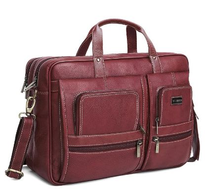 Picture of WILDHORN® Classic Leather Laptop(15.5") Messenger Bag for Men I Office Bags I Travel Bags I Carry Handle with Adjustable Strap I DIMENSION : L-16 inch W-4 inch H-12 inch (MAROON)