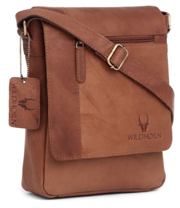 Picture of WildHorn® Leather 8.5 inch Sling Messenger Bag for Men I Multipurpose Crossbody Bag I Travel Bag with Adjustable Strap I IDIMENSION: L- 8.5inch H- 10.5inch W- 3inch