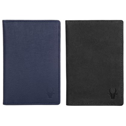 Picture of Combo of WILDHORN Wildhorn India Blue Leather Unisex Passport Holder (WHPH001) & WILDHORN Wildhorn India Black Leather Unisex Passport Holder (WHPH001)