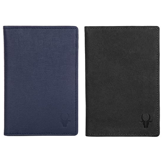 Picture of Combo of WILDHORN Wildhorn India Blue Leather Unisex Passport Holder (WHPH001) & WILDHORN Wildhorn India Black Leather Unisex Passport Holder (WHPH001)