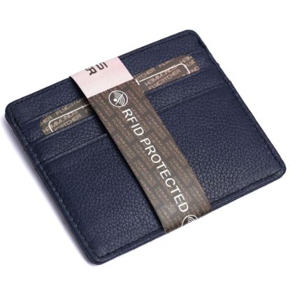 Picture of HAMMONDS FLYCATCHER Genuine Leather Card Holder for Men & Card Holder for Women, Blue | RFID Protected Leather Card Holder Wallet for Men | Card Wallet with 6 Card Slots and 1 Currency Slot