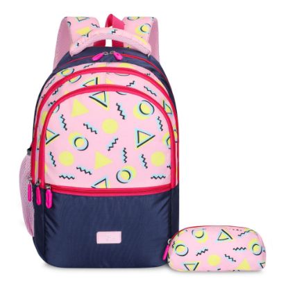 Picture of The Clownfish Edutrek Series Printed Polyester 33.5 L School Backpack with Pencil/Stationery Pouch School Bag Front Zip Pocket Daypack Picnic Bag For School Going Boys & Girls Age-10+ years (Rose Pink)