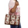 Picture of THE CLOWNFISH Lorna Tapestry Fabric & Faux Leather Handbag Sling Bag for Women Office Bag Ladies Shoulder Bag Tote For Women College Girls (Off White-Floral)