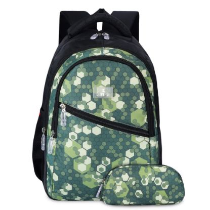 Picture of The Clownfish Brainbox Series Printed Polyester 30 L School Backpack with Pencil/Staionery Pouch School Bag Front Cross Zip Pocket Daypack Picnic Bag For School Going Boys & Girls Age 8-10 years (Forest Green)